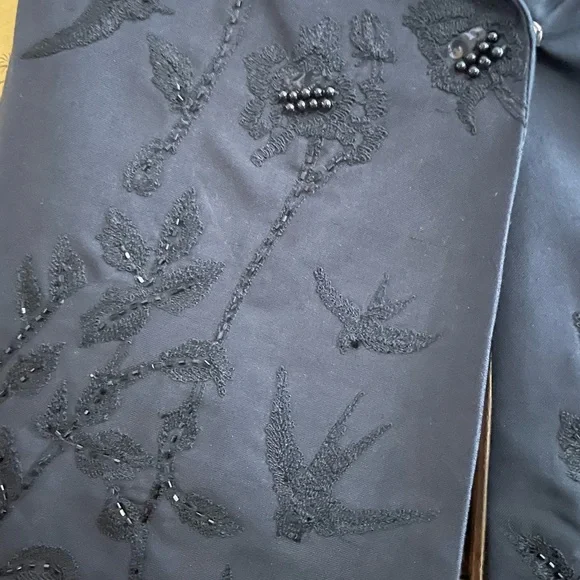 TRACY REESE Black Beaded Embroidered Silk Capelet Wrap Stole Hollywood Glamour M - Picture 6 of 11